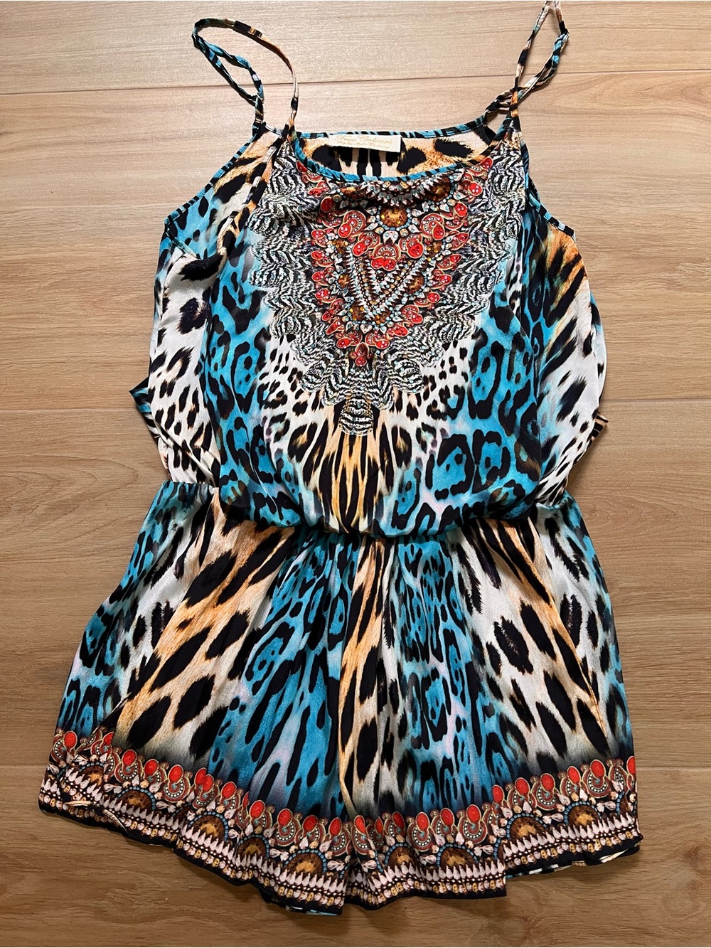 True Colours La Moda Animal Print Romper S/M Sequin Resort Tie Back Boho
